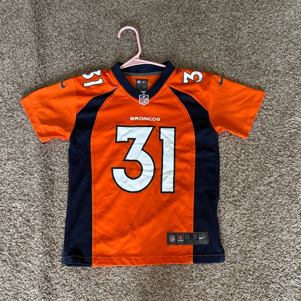 Nike Kids Orange and Navy Justin Simmons Broncos Jersey